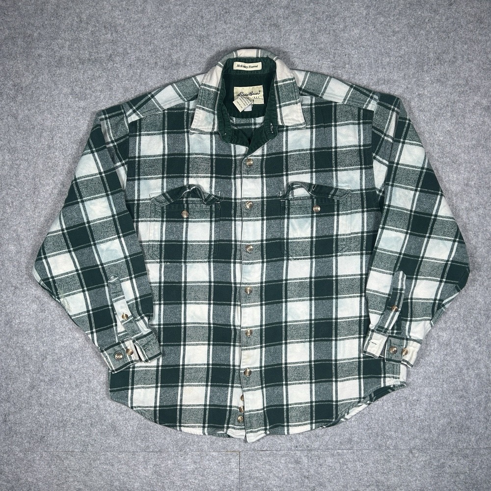 Eddie‎ Bauer McKinley Flannel Shirt Men's Size Large Green Plaid Heavy Weight
